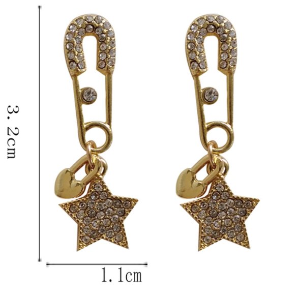 💙Safety Pin Stars Heart Earrings - Picture 7 of 7